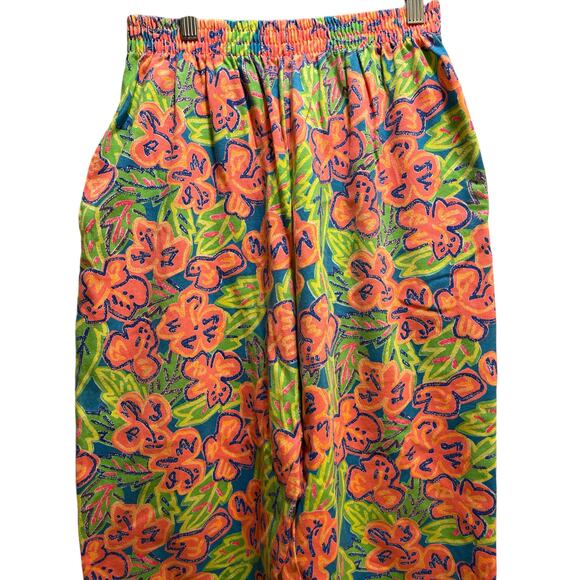 Vintage Hobie Floral Parachute Pants Orange Green Large - Picture 3 of 8